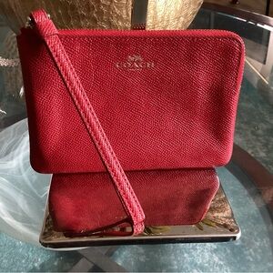 Leather Coach Cherry Wristlet Clutch